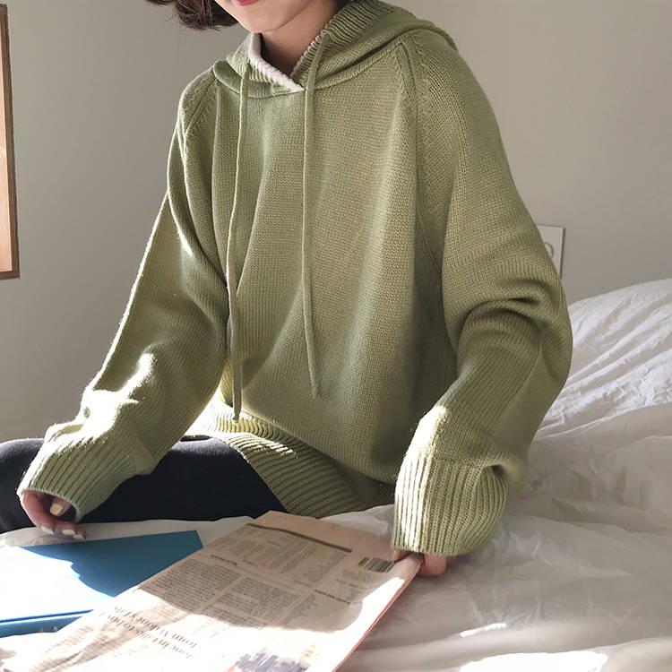 

Простой свитер с капюшоном, популярный цвет, женский, осень-зима, свободный свитер с длинными рукавами S зелёный