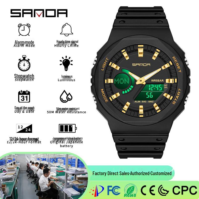 Sanda Trendy Luminous Waterproof Multifunctional Unisex Electronic Watch