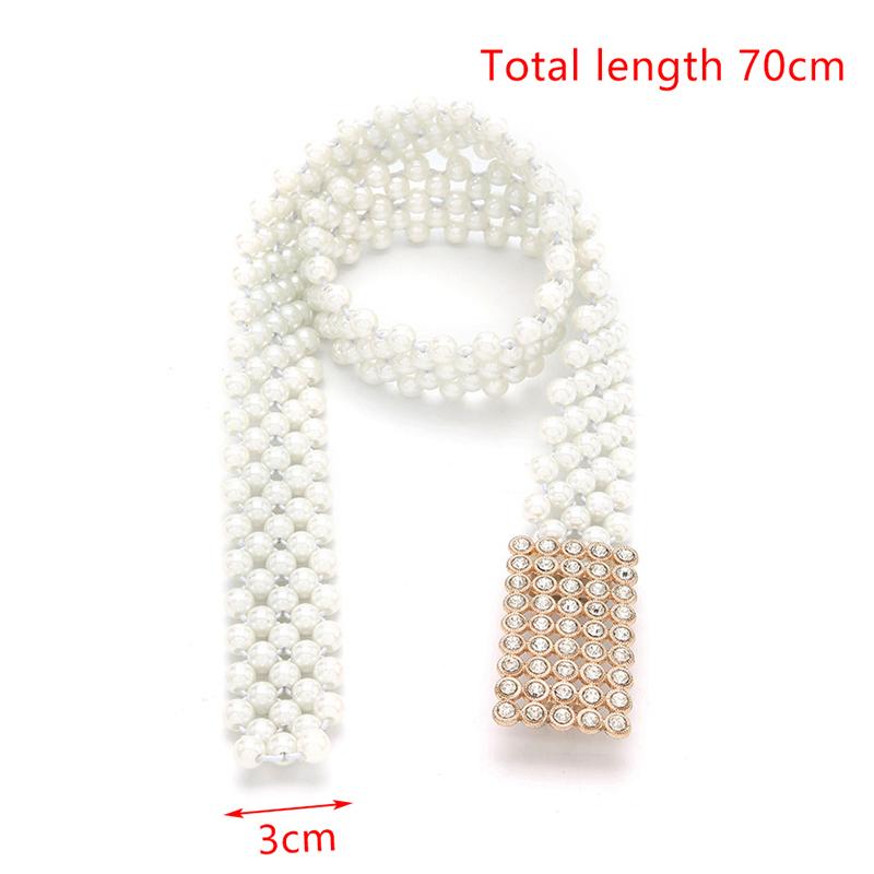 Ladies' Elastic Thin Waistband With Pearl  Waist Chain Simple Korean Style Drawstring Belt Women Apparel Accessories