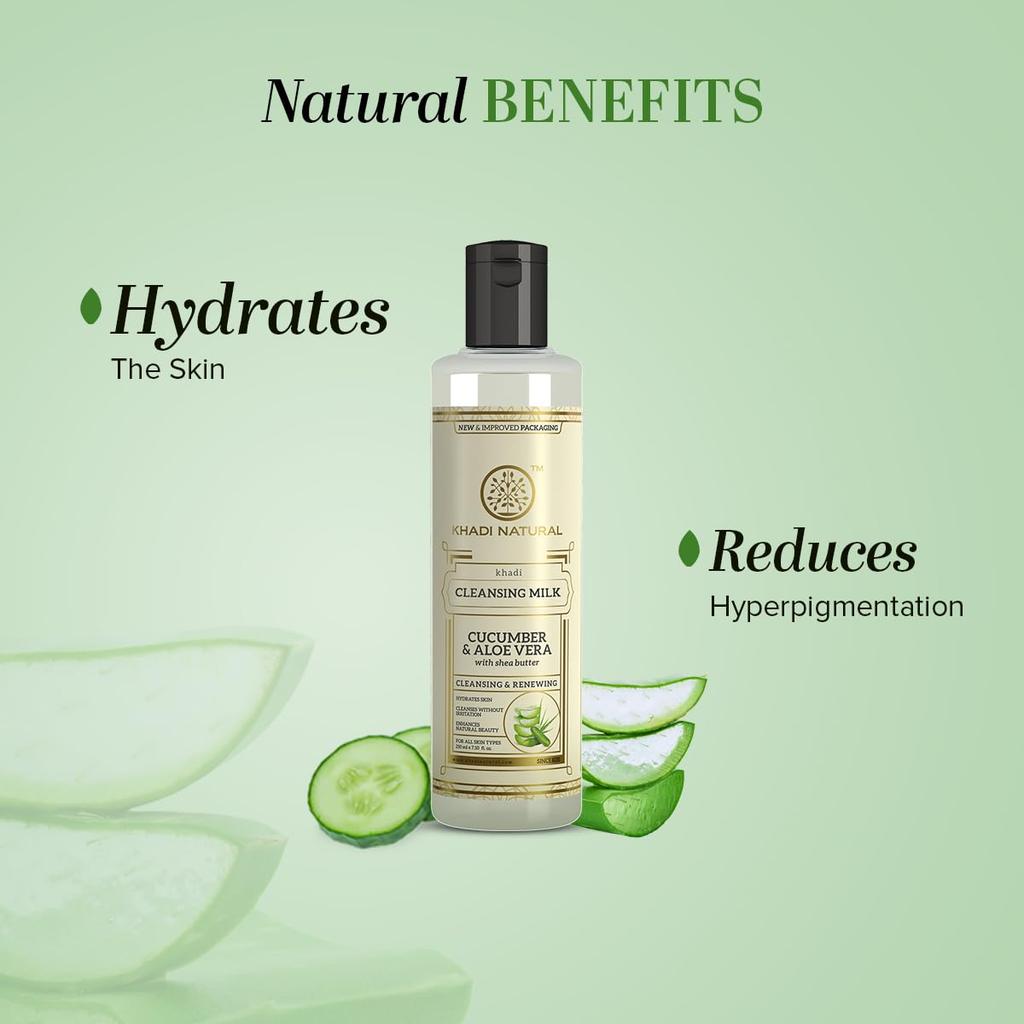 Khadi Natural Cucumber & Aloe Vera Cleansing Milk 210ml | Makeup Remover for Nourished, Toned Skin | Rich Antioxidants, All Skin Types
