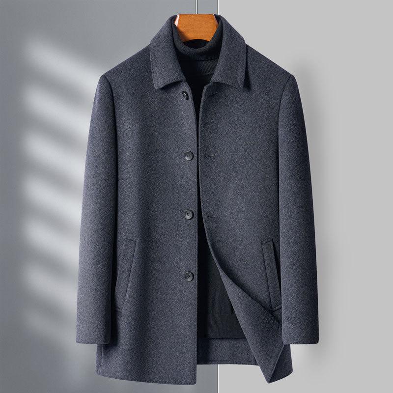 

Двустороннее шерстяное кашемировое пальто для мужчин среднего возраста, зимняя шерстяная ветровка средней длины, толстое пальто для пап среднего и пожилого возраста 195
