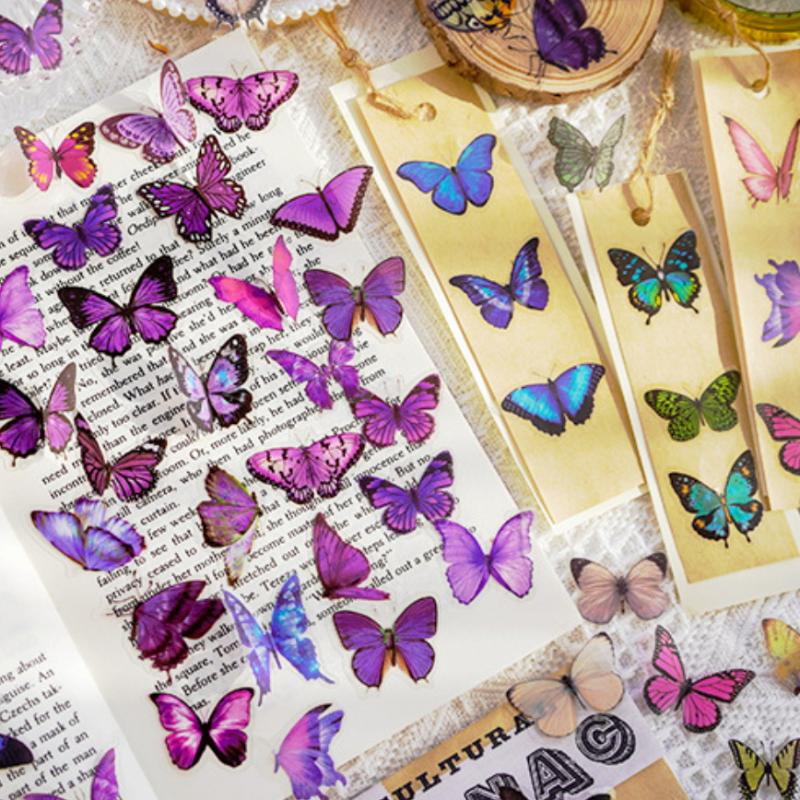40Pcs/Pack Art Collage Junk  Diy Scrapbooking Butterfly Series Stickers Pet Waterproof Craft Aesthetics Decals Decor