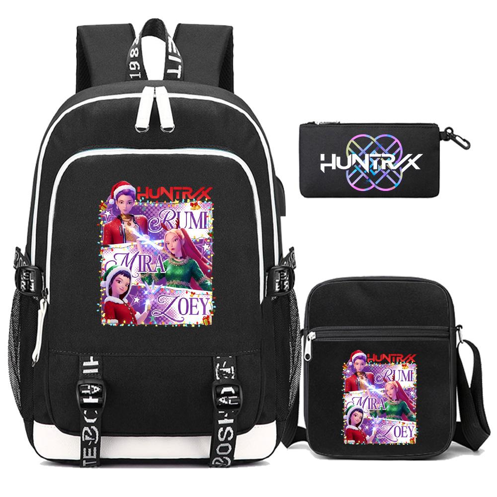 3Pcs/set Anime Kpop Demon Hunters Printed Backpack with Shoulder Bag Pencil Case for Teenager Girl Boy Bookbag Large Capacity Waterproof Travel Bag