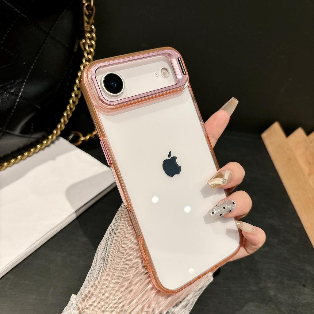 Crystal Transparent Metal Lens Holder Case For iPhone 17 Air 16 16E 15 14 13 12 Plus Pro Max Camera Bracket Protection Covers