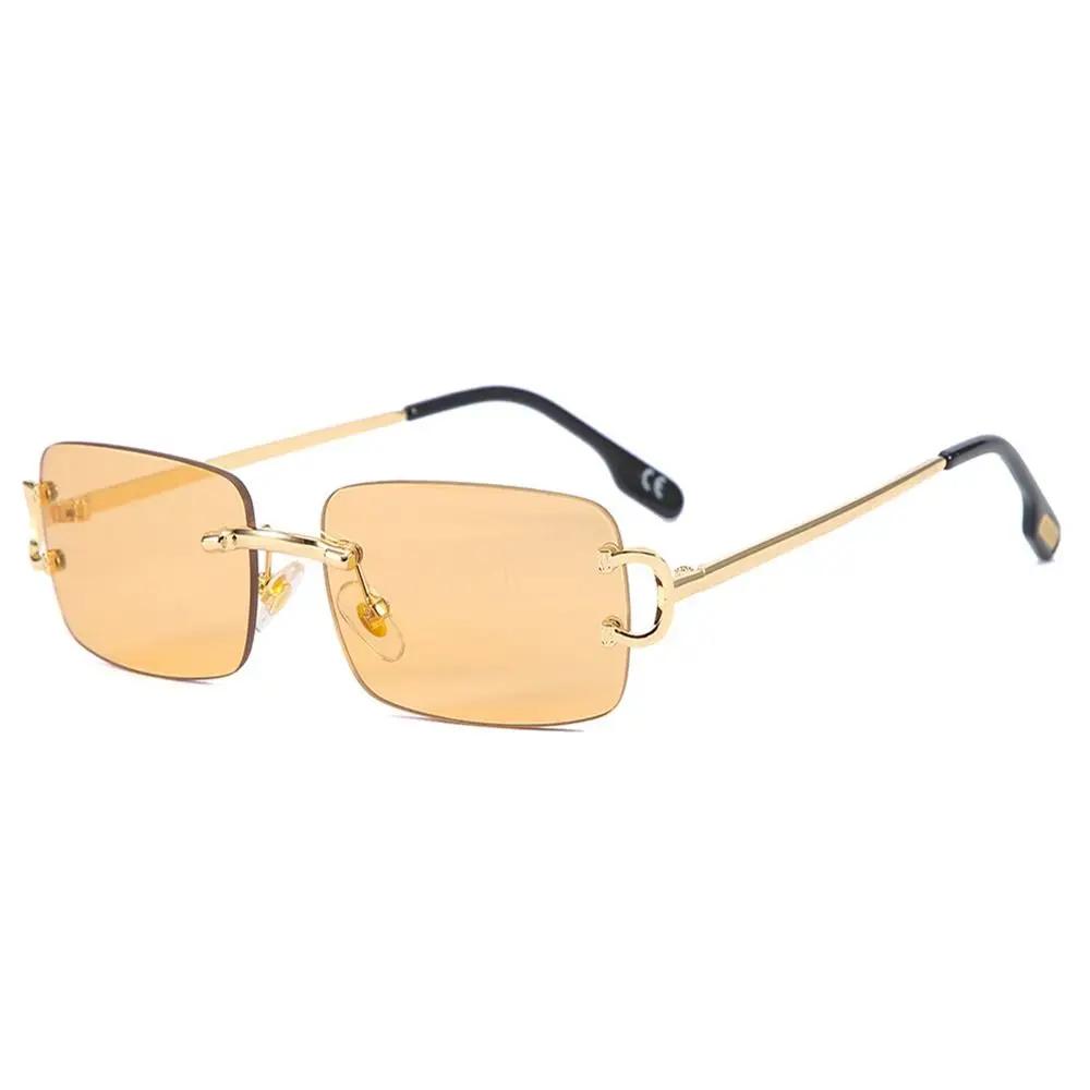 Trendy Vintage Small Metal Sunglasses Retro UV400 Rectangle Frame Sunglasses Rimless Sun Glasses for Women & Men