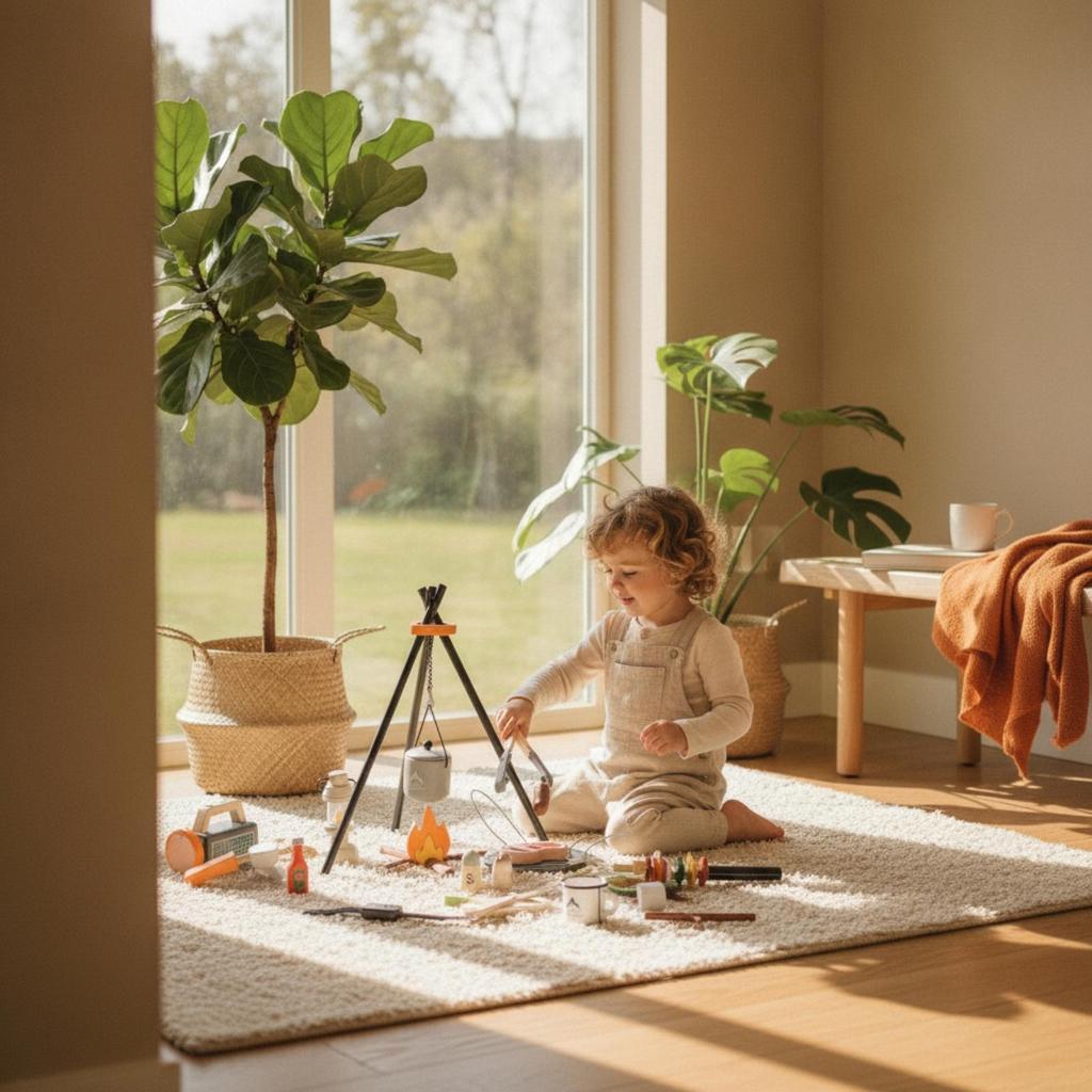 Lagerfeuer Spielset Holz Spielzeug Grillset für Kleinkinder, Spielzimmer, Kindergarten