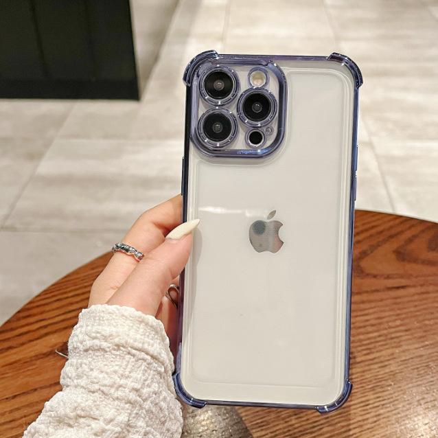 Applicable To IPhone15PRO Transparent Four Corner Anti Fall Electroplating Mobile Phone Case Apple 13 11 Full Inclusive Fine Hole Protection Case