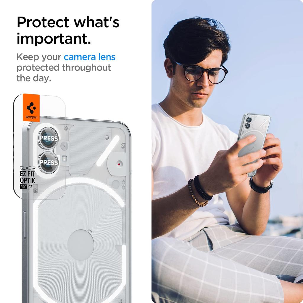 Spigen EZ Fit Optik Pro Camera Film for Nothing Phone (1) with Application Kit, Silver Lens Protector, 2-Pack