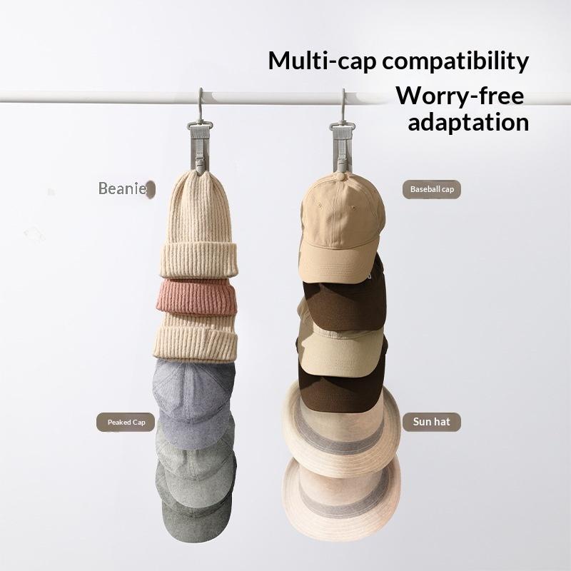 Hanging Cap Storage Organizer 10 Clips Adjustable Rope Hat Rack Holder for Wardrobe Bedroom Travel Daily Use