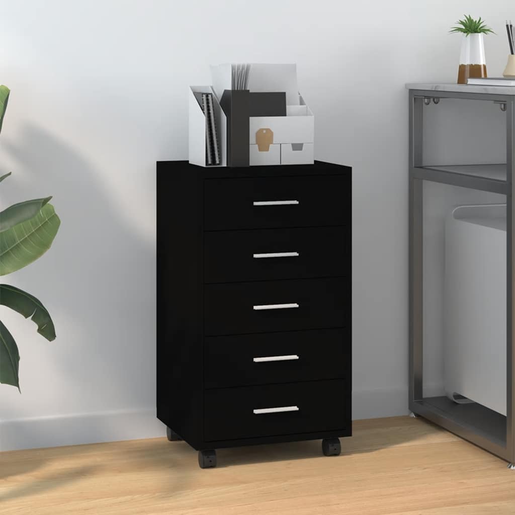 Drawer Cabinet with Casters Black Wood Based Material