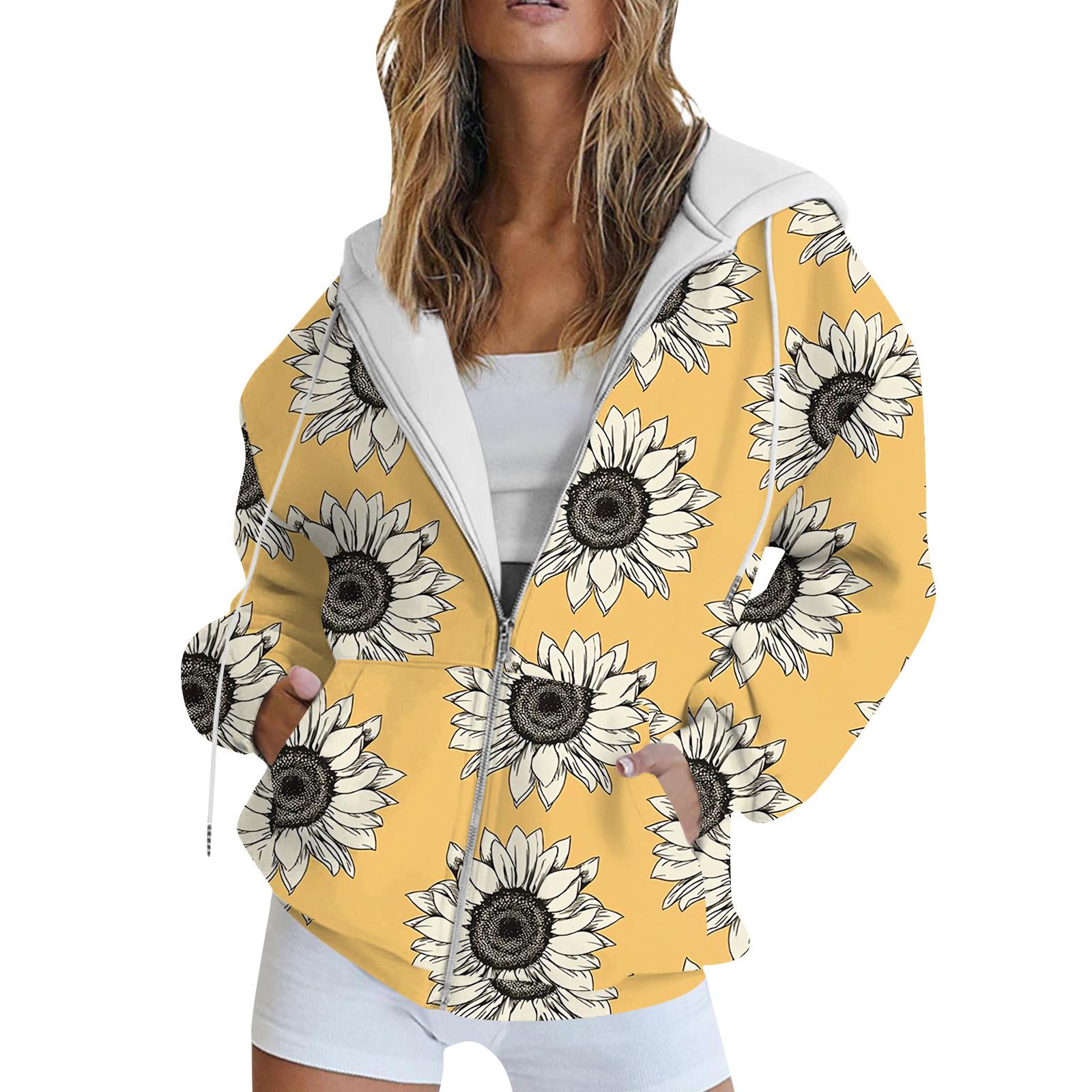 

Женская толстовка с длинным рукавом и принтом, куртка с длинными рукавами и карманами, на молнии, пальто с капюшоном XL жёлтый