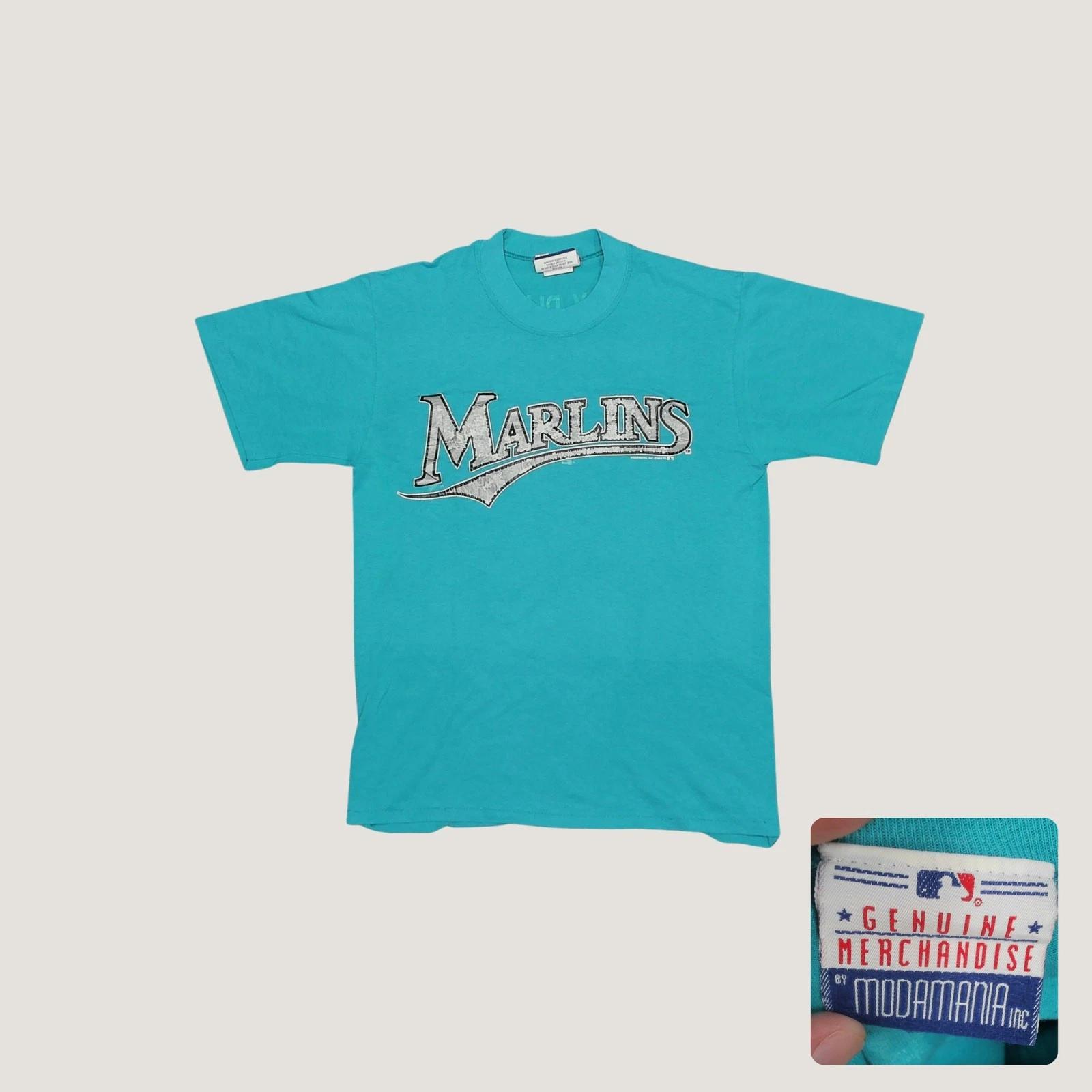 

Vintage 1993 Florida Marlins Modamania T Shirt Single Stitch Teal Mens Medium L