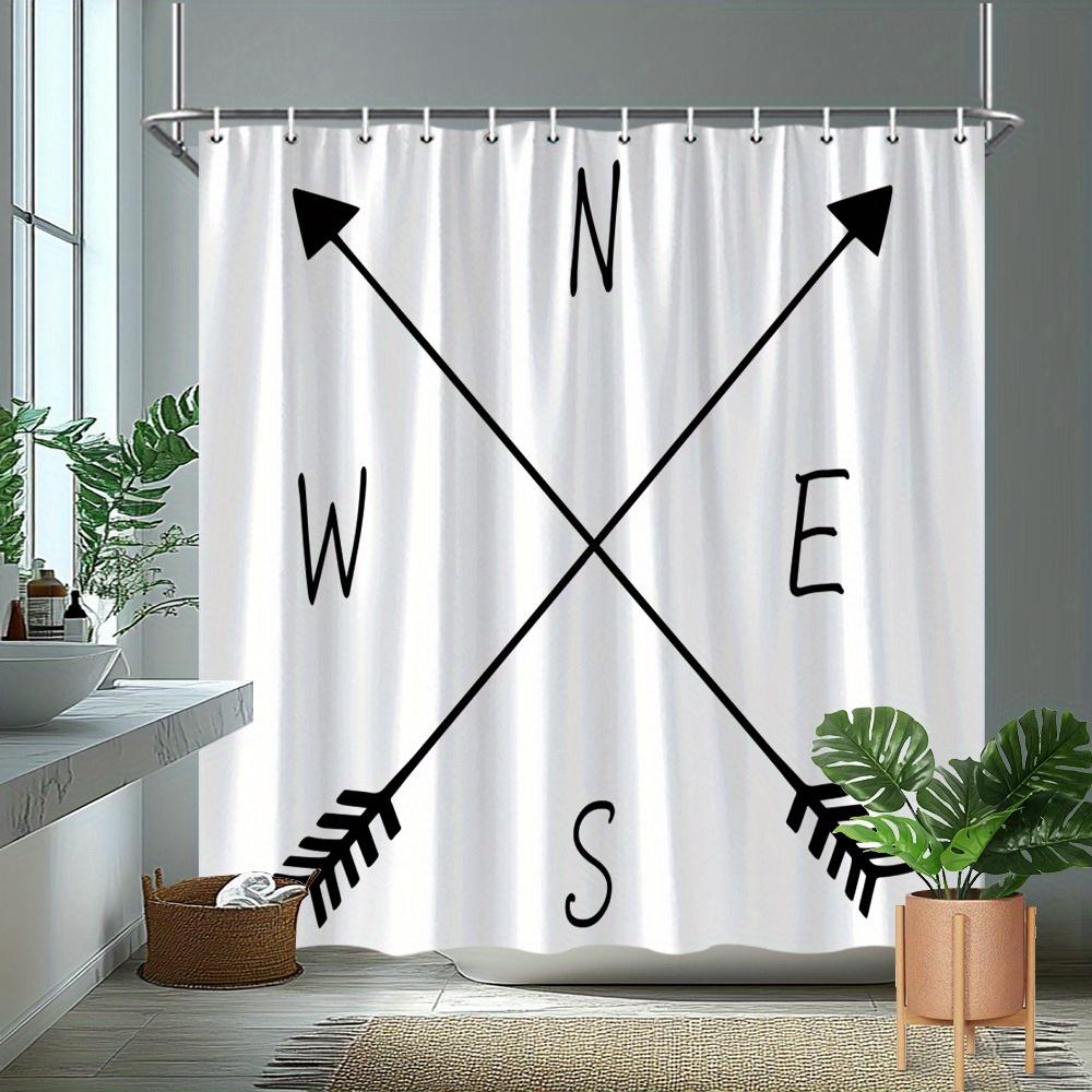 1Pc Arrow And Compass Patterned Shower Curtain, Made Of Polyester, Machine Washable, Suitable For Bathroom Decor.