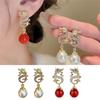Fashionable and Stylish Dragon Earrings Jewelry Sophisticated Diamond Inlayed Dragon Earrings Elegant Pearls Ear Pendant