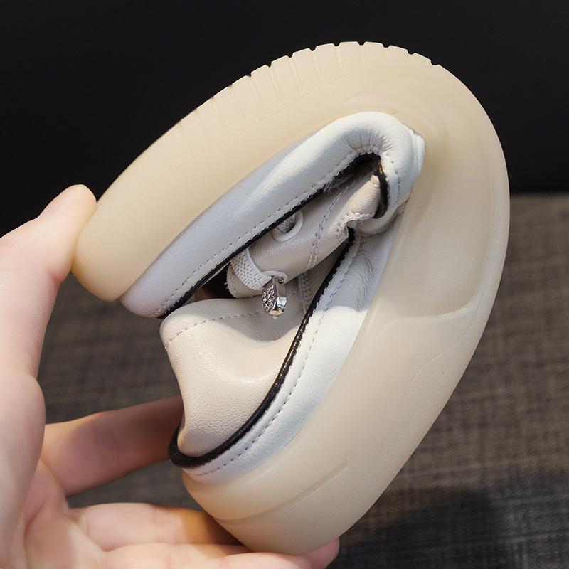 Fashion GKTINOO Loafers Ladies Genuine Leather Large Size Summer Hollow Lace-up White Shoes Women Fashion Casual Soft Sole Flat Shoes