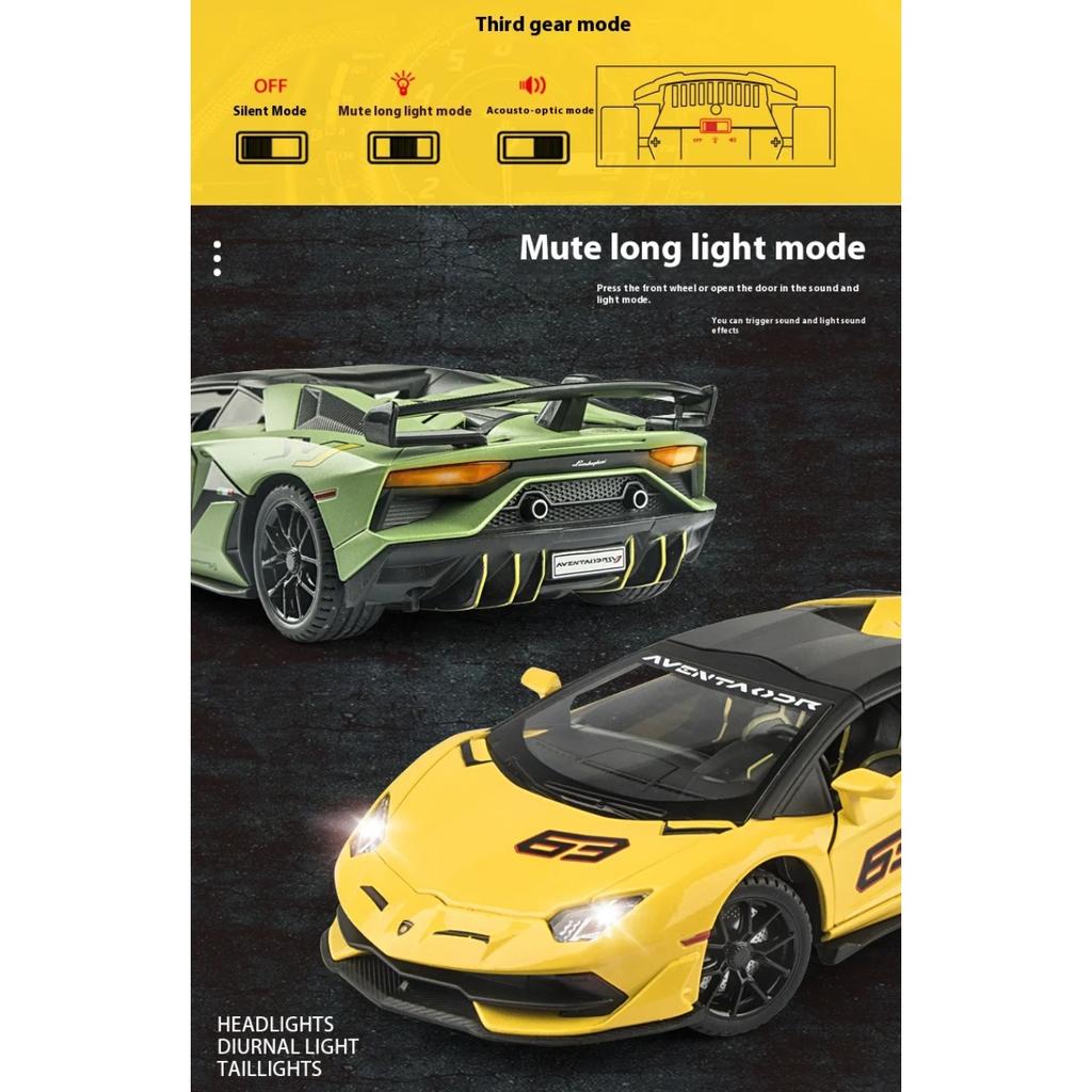 1/24 Scale Lamborghini SVJ63 Racing Car Simulation Alloy Car Model Sound and Light - Suitable for Children's Toys and Collections