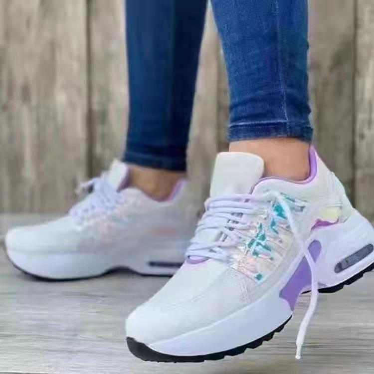 Plus Size 2023 Women's Flyknit Wedge Lace-Up Sneakers - Breathable Round Toe Mesh Design