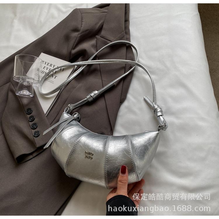 Silver bag women's 2025 new fashion dumpling bag crescent moon messenger bag niche high-end shoulder bag croissant bag
