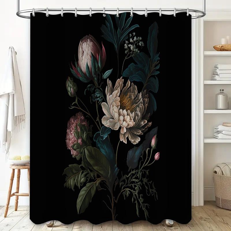 Floral Shower Curtain Botanical Flower Pattern Waterproof Bathroom Decor Vintage Nature Art Print Washroom Curtain Backdrop