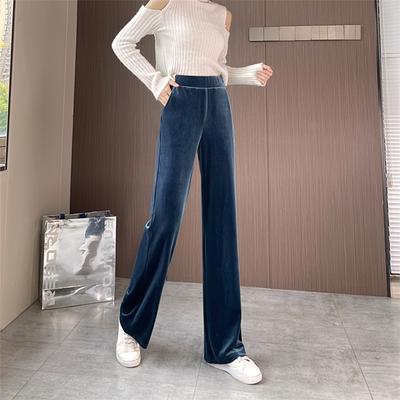Autumn Winter Wide Leg Pants Thickening Warm Velvet Women Elastic High Waist Elegant Casual Ladies Trousers Vintage Loose Female