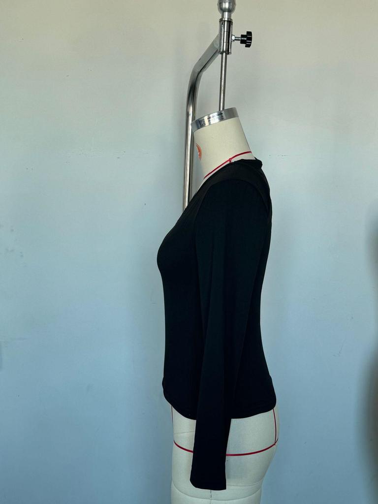 Women's European American V-Neck Slimming Long-Sleeve Bodycon Milk Silk Top