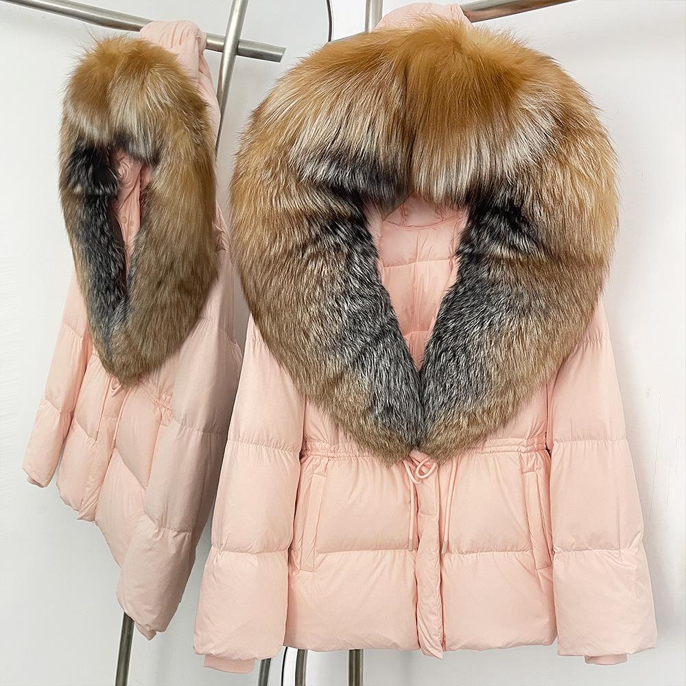 Popular fox fur collar medium and long down jacket winter new waist thin high-end fur coat women