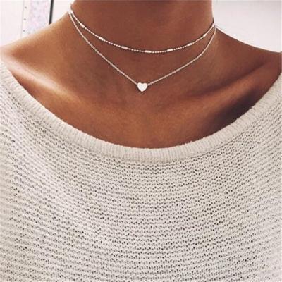 Winziges Herz Choker Halskette für Damen Silberfarbene Kette Kleiner Liebesanhänger am Hals Böhmer Choker Halskette Schmuck