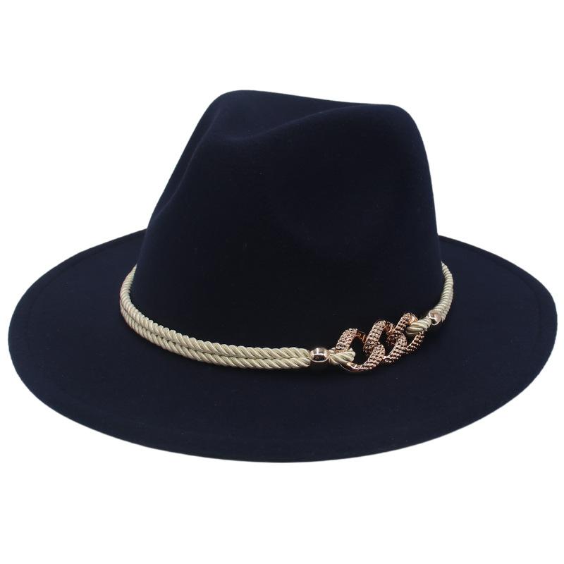 Jazz Hat Retro Men'S And Women'S Cotton Felt Hat Big Brim Panama Hat Gold Chain Hat