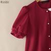 ZANZEA Bluză casual de vară cu mânecă scurtă cu gât rotund