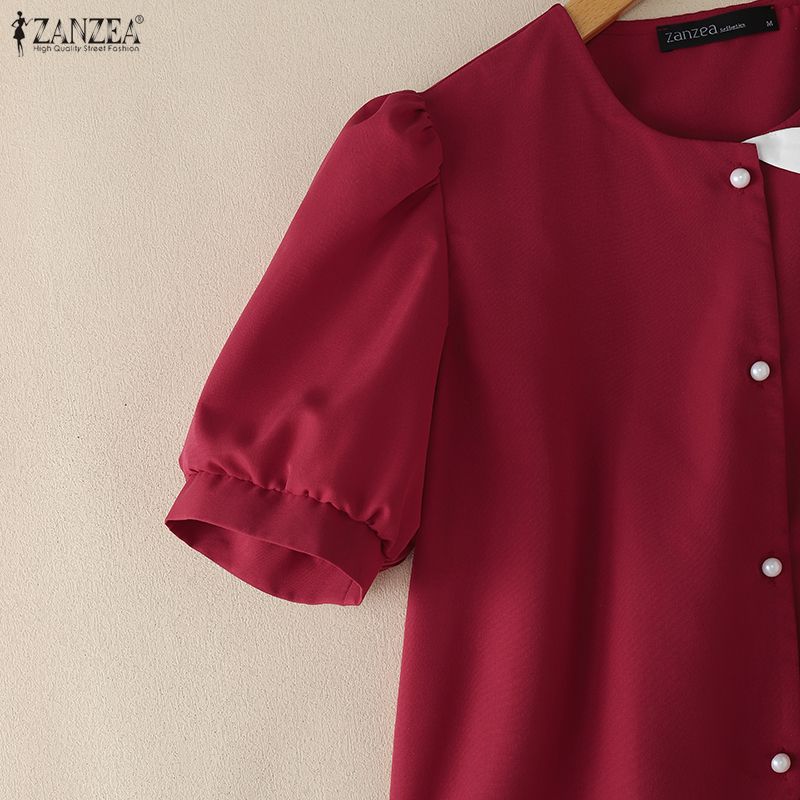 ZANZEA Women Casual Round Neck Summer Short Sleeve Blouse
