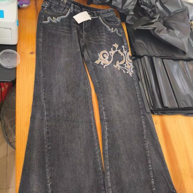 Vintage Vyšívané Patchwork Dámské Zvonové Džíny Y2k Harajuku Široké Nohavice Americký Styl Džínové Kalhoty Vaky Punk Streetwear