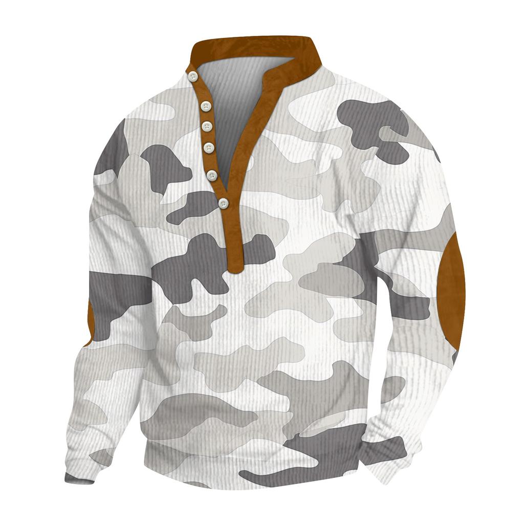 Herren Print Plüsch Warmer Mantel Fleece Pullover Freizeitjacke Tasche Pullover Wintermantel