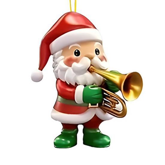 Santa Claus Christmas Ornament Cute Santa Plays Guitar/Sax/Trumpet Musical Instrument Acrylic Ornament for Christmas Tree Home Party Decor