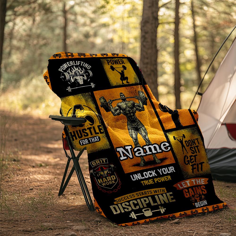 Outdoor Customize Blanket Powerlifting Motivation Fitness Gym Theme Comfortable Soft Lightweight Multiseasonal Use For Travel Camping Picnic Sofa
