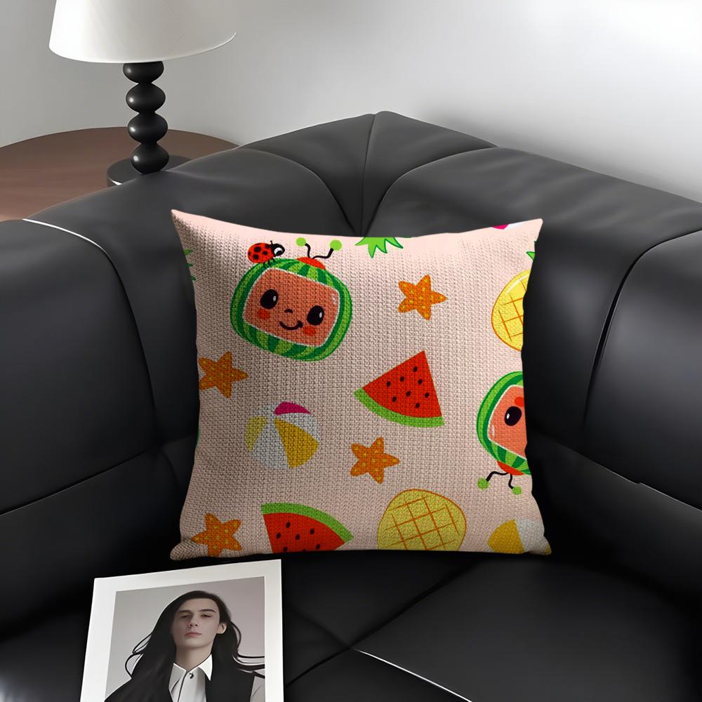 Cartoon CoComelon Cute Cushion Cover Natural Linen Organic Fabric DoubleSided Printing Sofa Home Decor Gift Pillow Case
