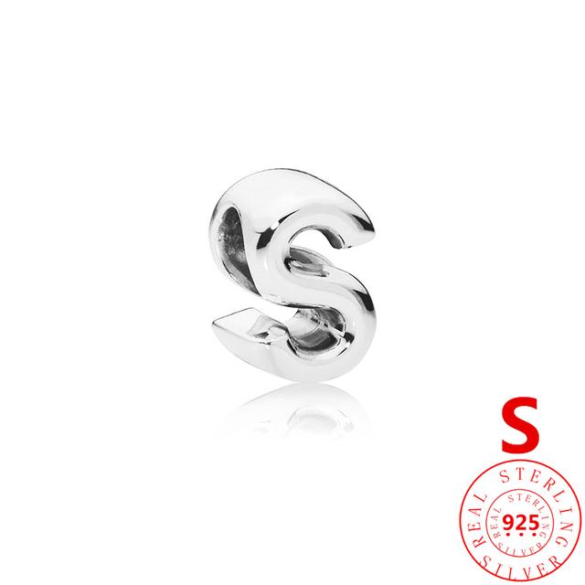Autentické stříbro 925 Anglické písmeno AZ 26 abeceda klasické korálky vhodné originální módní náramek s přívěskem DIY dámské šperky