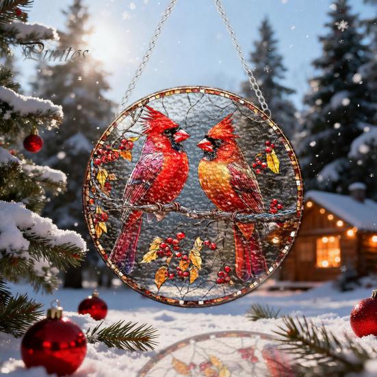 Leichtes Dekoratives Kunstobjekt Acryl-Fensteraufhänger im Buntglas-Stil, Lebensbaum & Winterwald Bunter Hängeornament Runder Sonnensammler