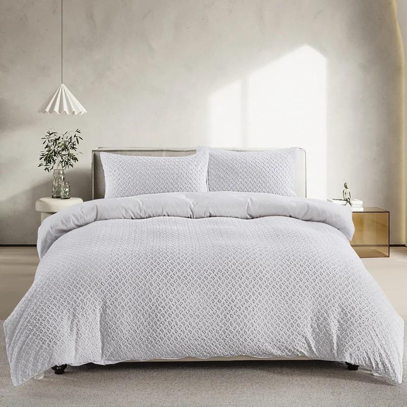 White Duvet Cover Queen Boho Tufted Microfiber Bedding Set for All Seasons, Embroidery Shabby Chic Comforter Covers with Zipper