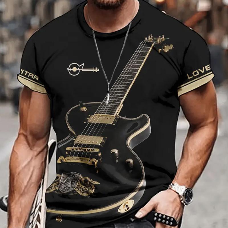 

Новая летняя мужская модная футболка с принтом музыкальной ноты и гитары, мужская футболка, топ XS жёлтый