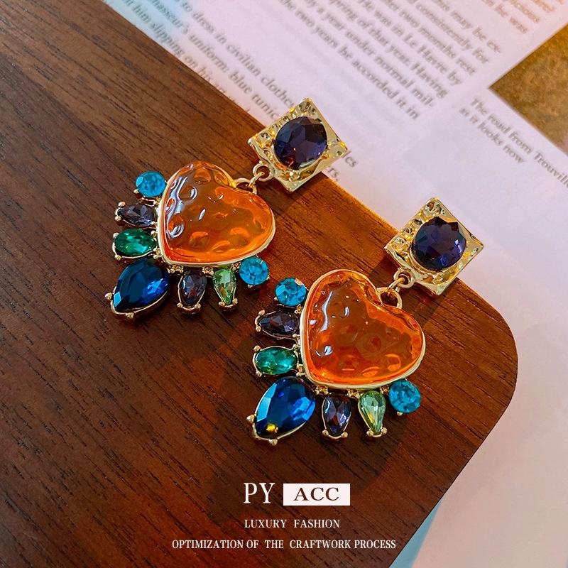 Medieval Vintage Rhombus Flower Earrings Retro Light Luxury High-end Earrings Niche Court Style Earrings