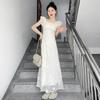 French retro style embroidered lotus leaf edge dress female summer new waist thin a word fairy long dress female student
