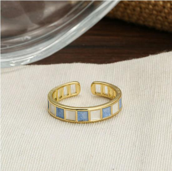 Elegant Color-block Geometric Rainbow Adjustable Ring for Women - Trendy Open Hollow Design Open Adjustable