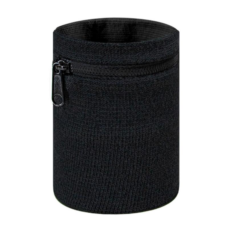 Unisex Absorbent Sweatband With Zippered Pocket for Gym Basketball Tennis Running Athletic Sweatbands Sports Wristbands чёрный