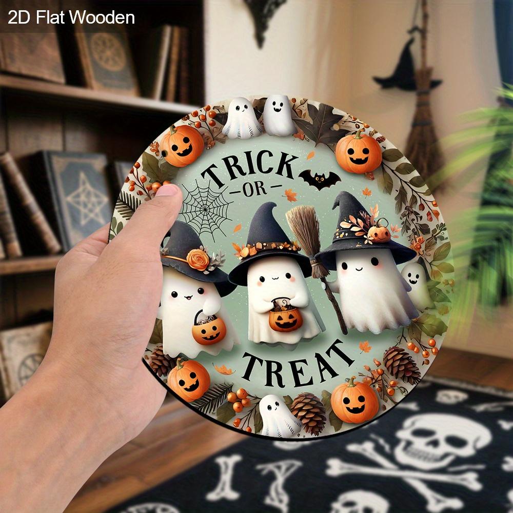 Wooden Halloween Sign with Adorable Ghost Pattern Design - Charming Wall Pediments - Ideal for Front Door, Yard, Porch, Room Decor