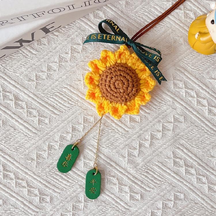 Handmade Knitted Keychain Keyring For Women Girl Cute Crocheted Sunflower Pendan