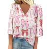 Ladies' Loose Casual Seven Quarter Sleeve V-neck Valentine's Day Printed T-shirt Top