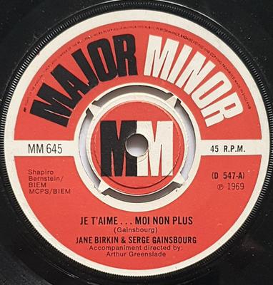 7-Zoll Schallplatte JANE BIRKIN & SERGE GAINSBOURG - Je T'aime...Moi Non Plus MM645 Major Minor 1969 UK Pop Gebraucht