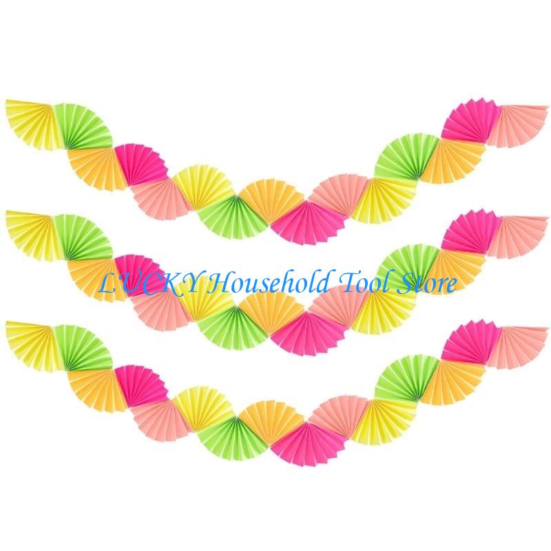 J0MC 3pcs Birthday Parties Pull Flag Eye Catching Paper Fan Banners Accessories