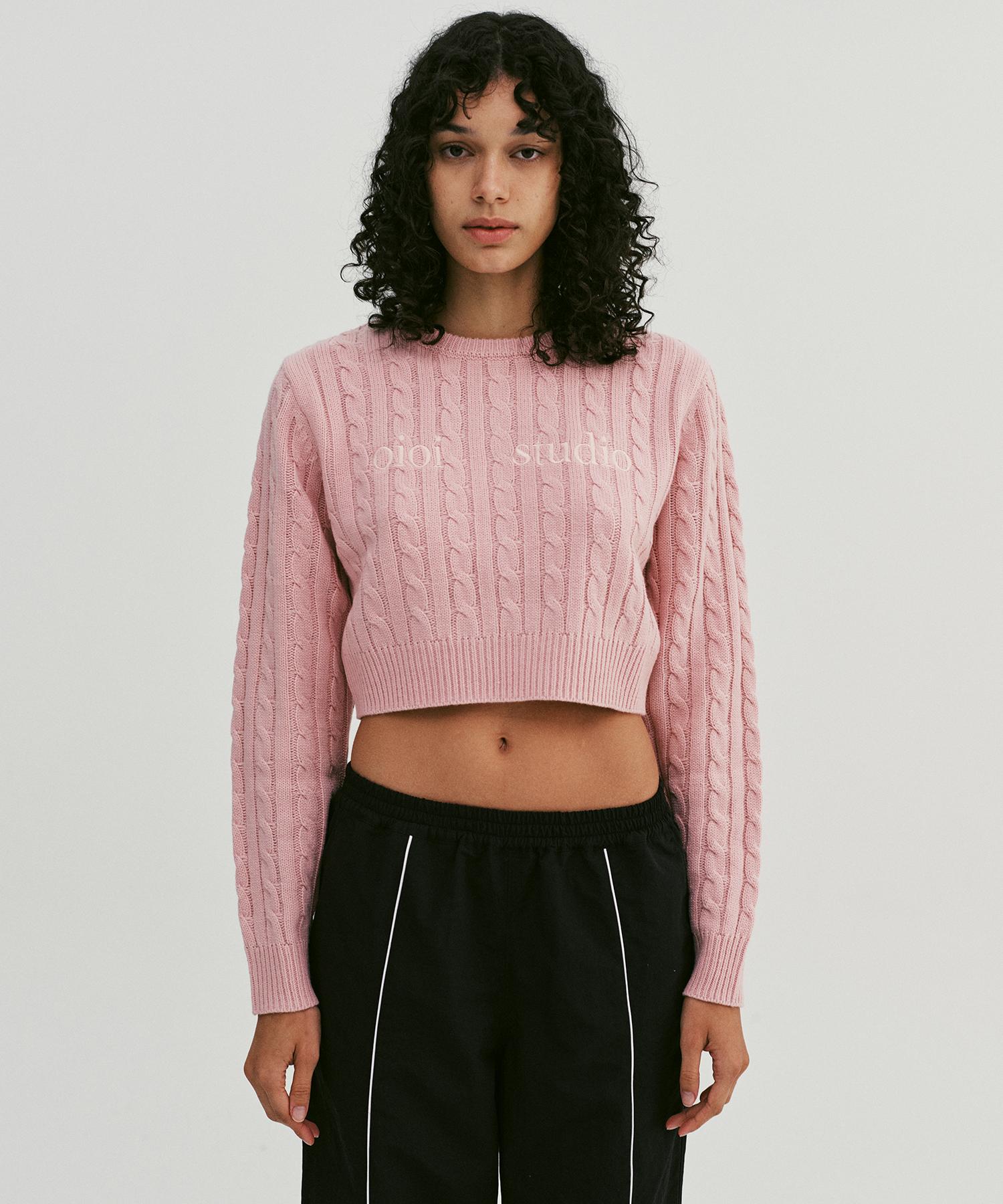 Oioi Collection Layered Logo Crop Cable Knit_Light Pink M