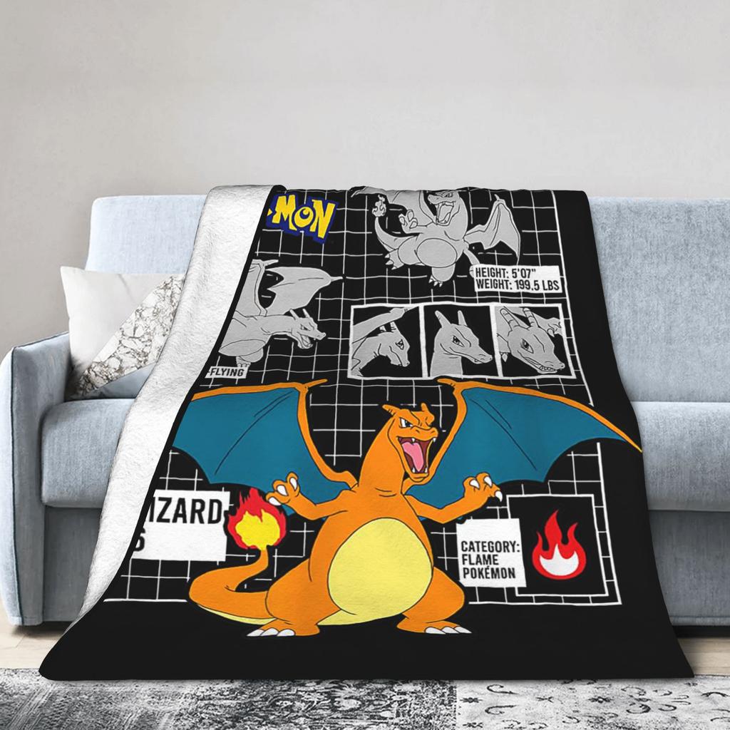 Pokemoned Charizard 006 Schematic Poster Knitted Blankets Fleece  Ultra-Soft Throw Blanket for Outdoor Travel Bedspread